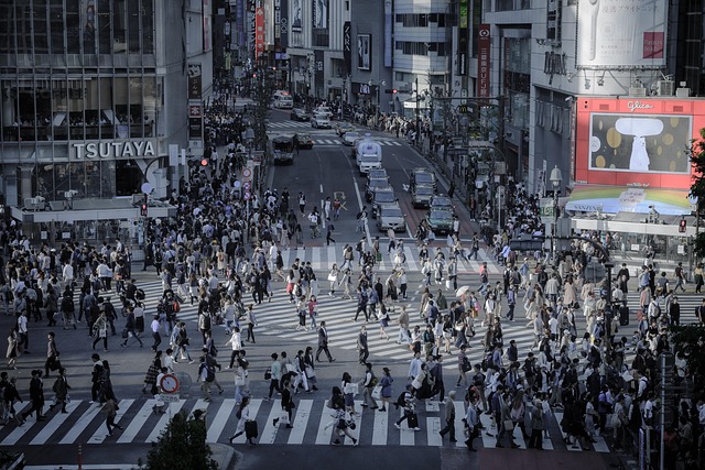 Large crossing full of people walking through